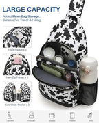 Capolo Sling Bag for Women Men Waterproof Crossbody Bags for Women Trendy Casual Fanny Pack with Convertible Shoulder Strap Chest Bag for Travel Hiking(Cow Print, Large)