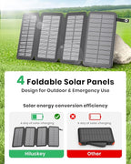 Hiluckey Solar Charger Power Bank - Fast Charging Portable Phone Charger with 4 Solar Panels - USB C PD External Battery Pack with 3 USB Outputs for Cellphone Tablet (Dark Black)