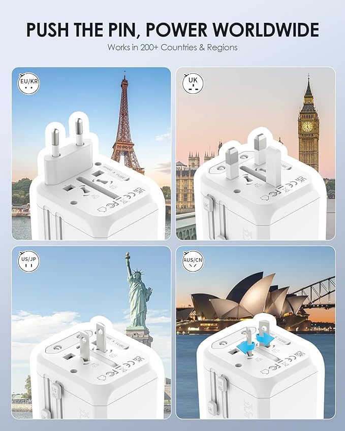 EPICKA 35W Universal Travel Adapter with 2 AC Outlet, European Travel Plug Adapter with PD Fast Charging, 6-Port (2 AC/2 USB-C/3 USB-A) International Power Adapter - Travel Essentials (TA-205, White)