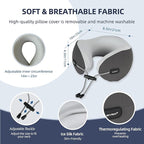 SKYTRAX COMF® Premium Ergonomic Memory Foam Travel Neck Pillow, Washable Cooling Ice Silk Cover, Firm Neck Support for Airplane Long Flights & Pain Relief, with Portable Carry Case (Grey)