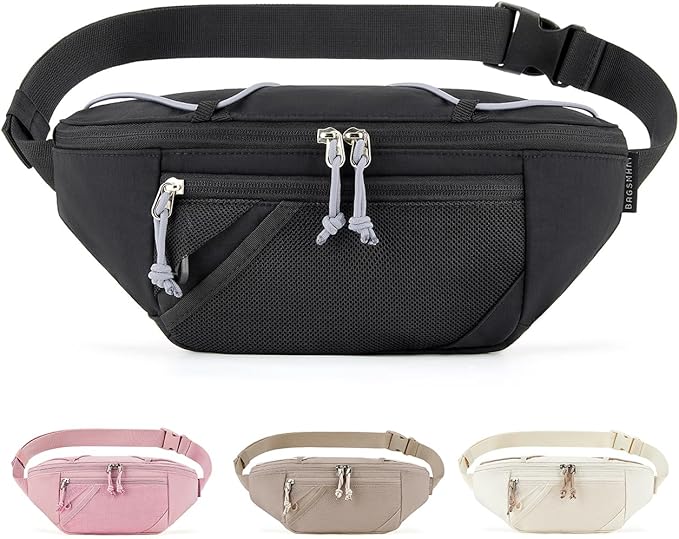BAGSMART Large Capacity Fanny Packs for Women, Adjustable Fashion Waist Packs with Multiple Pockets, Durable Belt Bag for Traveling Workout Hiking, Black