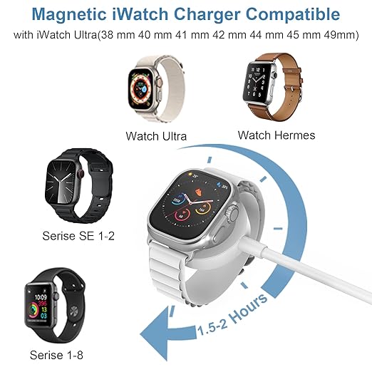 Fast Charger for Apple Watch Charger, 3.2FT Wireless Fast Charging Cord with Wall Chargers Plug Block Compatible with Apples Watchs Series 10/9/8/7/SE/6/5/4/3/2/1（White）