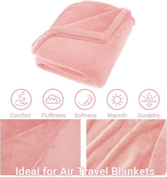 Travel Blanket and Pillow Set, 300 GSM Soft Fleece, 60x43 Inches, 3-in-1 Compact with Bag, Pink