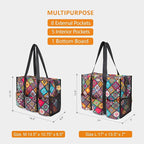 TOPDesign Utility Water Resistant Tote Bag with 13 Pockets, Top Zipper Closure & Thick Bottom Support, for Working Women