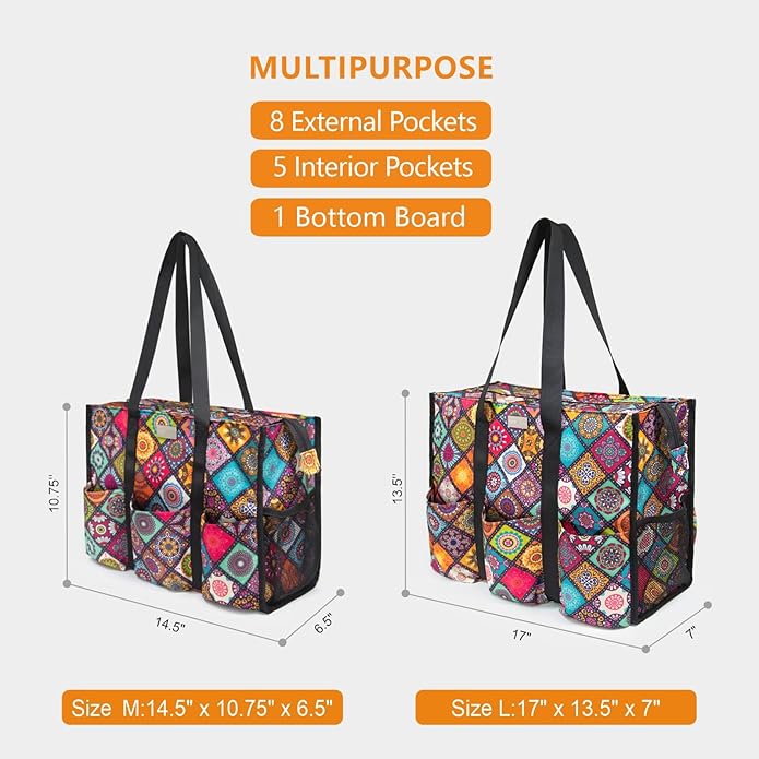 TOPDesign Utility Water Resistant Tote Bag with 13 Pockets, Top Zipper Closure & Thick Bottom Support, for Working Women