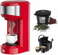 Single Serve Coffee Maker, 2 in 1 Brewer for K Pod & Ground Coffee, 90s Rapid Brew 6 to 14oz Capacities with Auto Shut Off, Small Compact Design for Home Office Travel Camping (Red)