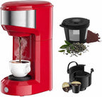 Single Serve Coffee Maker, 2 in 1 Brewer for K Pod & Ground Coffee, 90s Rapid Brew 6 to 14oz Capacities with Auto Shut Off, Small Compact Design for Home Office Travel Camping (Red)