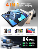 [2026 Ultra-Compact] Retractable Car Charger USB C 84W Car Accessories Adapter for iPhone 16 Fast Charging, Car Travel Essentials Gifts for Women Men, Car Phone Charger for iPhone 16e 15 Pro Max, Blue