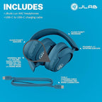 JLab JBuds Lux ANC, Over Ear Headphones, Active Noise Cancelling, Bluetooth, Limited Edition Navy