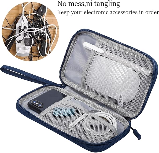CAAORDKSO Electronic Organizer Travel Cable Accessories Case, Organizer Bag, Accessories Pouch for Cable, USB, Cord, Charger, Phone, Power Bank, Earphone (Navy Blue)