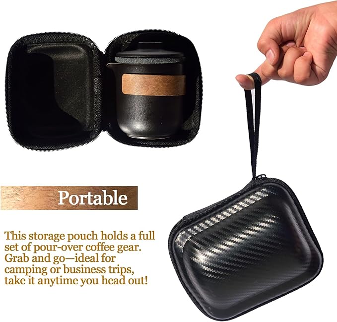 Pour Over Coffee Maker - All-Ceramic Drip Set, Single Serve Coffee Maker with Pour Over Dripper, Reusable Ceramic Filter & Carafe, Portable Travel Drip Kit Valentines Day Gifts for Him