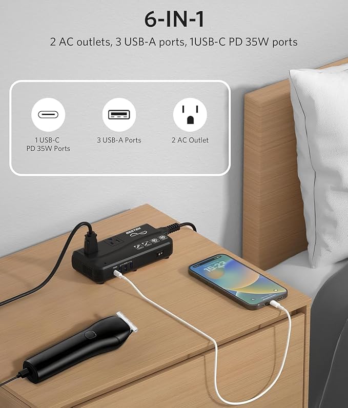 [Pure Sine Wave] BESTEK 600W Voltage Converter 220v to 110v, with PD35W Port Power Converter Adapter Combo for International Travel Overseas in European/UK/Ireland/Australia and More