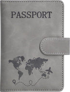 Passport Holder, Passport Cover with Credit Card Slot and Boarding Pass Slot Combo, Passport Wallet Case Book Travel Must Have, RFID Blocking Leather Travel Accessories, Grey