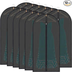 BALEINE 48'' Translucent Garment Bags, 12 Packs PEVA Dress Bag for Closet Clothes Dresses Suit Coats Storage (Black, 12PK)