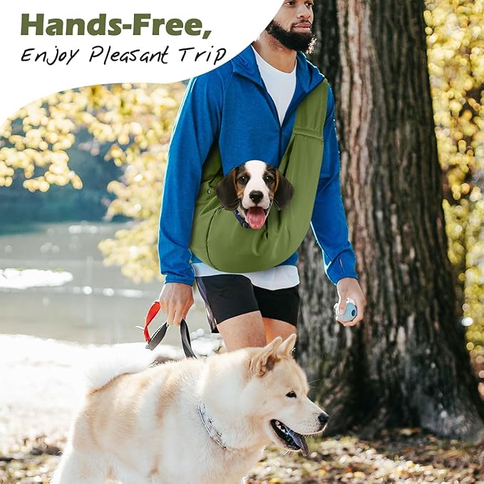 Pawaboo Small Dog Sling Carrier, Reversible Hands Free Dog Sling Carriers for Small Dogs and Cats, Puppy Slings Carrier with Safety Harness, Puppy Essentials, Matcha Green