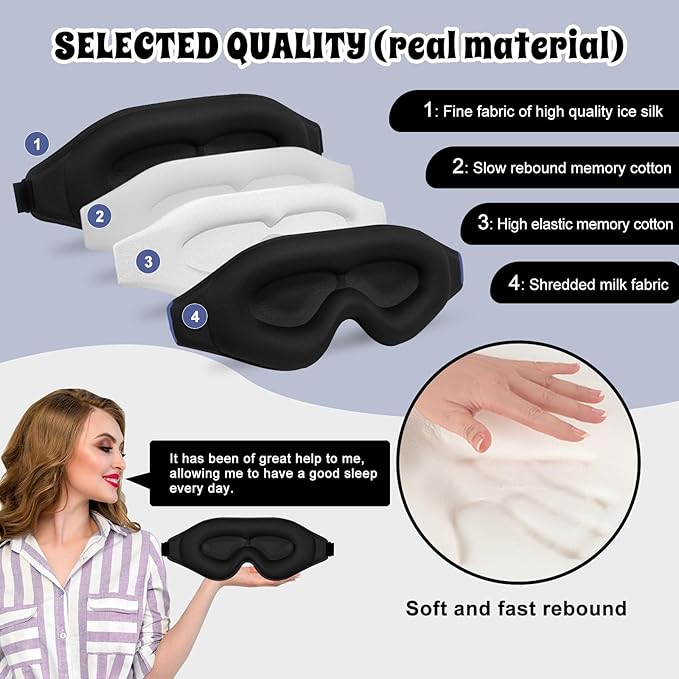 3D Advanced Eye Mask for Sleeping，Ultra Delicate Soft Skin Friendly Eye mask，100% Blackout Sleep Eye Mask for Sleep, Eyelash Extension Sleep mask