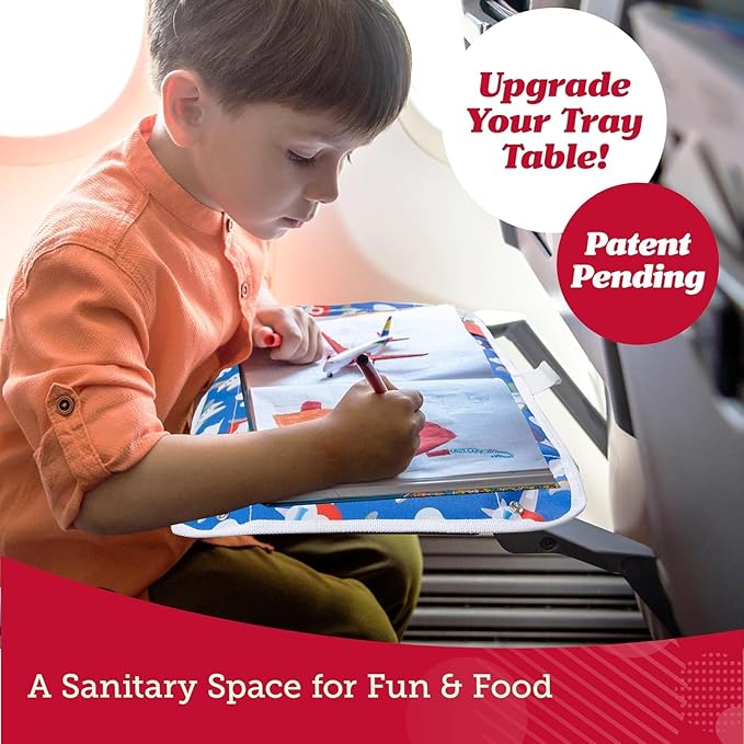 Lusso Gear Airplane Tray Table Cover - Portable Organizer for Kids Travel Essentials - Foldable Cover with Pockets for Car Seat Tray - Modern Linen Style for Road Trip Activities for Kids - Black
