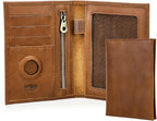 CONTACTS Full Grain Leather Passport Holder RFID Blocking Travel Passport Wallet Compatible with Airtag Passport Cover Case with 4 Cards Slots, Coin Pocket (Brown)