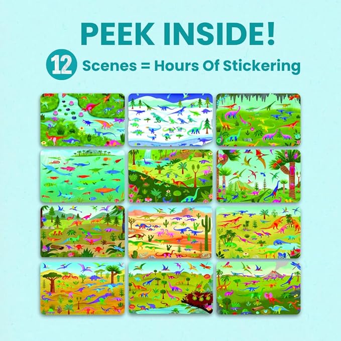Cupkin Dinosaur Sticker Book Activity for Kids, Toddler Airplane Travel Essentials, 500+ Dino Stickers for Kids + 12 Scenes + 12 Coloring Book Pages, Dinosaur Lover Gift, Crafts for Ages 2–8 Years