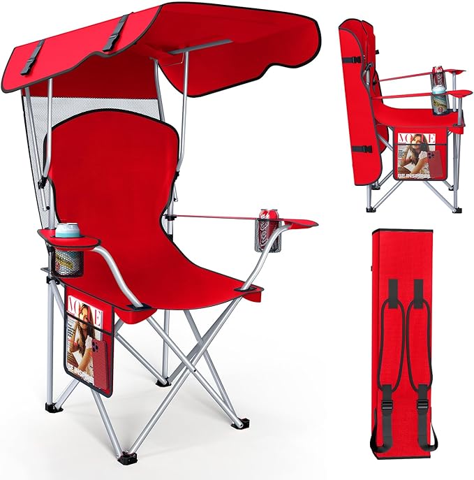 VTOY Portable Camping Chair with Canopy - Folding Chair with Canopy, Durable 600D Oxford Canopy Chair for Camping, Beach, Picnics, Fishing & Sports
