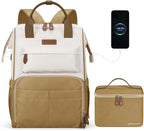 Maelstrom Travel Backpack for Women Men,Laptop Backpack Fits 15.6-17.3 Inch Laptop, Nurse/Work Bag with Insulated Lunch Box (Khaki-beige)