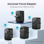 MOMAX 5-in-1 Universal Travel Adapter, GaN 140W International Power Adapter, 3 USB-C PD Fast Charging & 1 USB-A QC, 1 AC, All-in-one International Plug Adapter for Travel European UK AUS JP