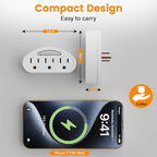 3-Outlet Extender 2 Pack, 3-Prong Grounded Wall Tap Adapter with LED Guide Light, 1875W ETL Listed Multiple Plug Electrical Outlets Splitter for Home, Office, Hotel, Travel, Cruise Essentials, White