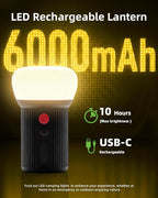EZVALO LED Rechargeable Camping Lantern, 6000mAh Emergency Outdoor Tent Light for Camping, IPX5 Water Resistant Portable Tent Lantern for Hiking, Backpacking, Fishing, Hurricane, Outages (Black)