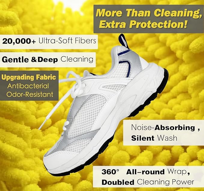 Shoe Washing Machine Bag,Laundry Shoe Bag for Washer and Dryer,Reusable Shoe Cleaning Bag for Sneakers,Tennis Shoes,With Self-locking Zipper, Microfiber Inside (Lite Yellow - 2 Pack)