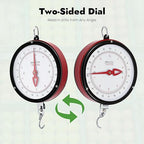 22LBS Double Sided Dial Hanging Scale, Mechanical Hanging Scale with Scoop/Chain, Portable Handheld Scale Commercial Household Weighing Scales for Supermarkets Farm Kitchen (Red/Black)
