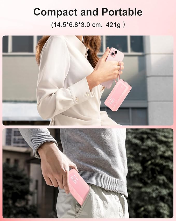 Portable Charger with Built in Cables, Slim 20000mAh Fast Charging 22.5W Power Bank USB C LED Display Battery Pack 6 Outputs & 2 Inputs for iPhone Samsung Pixel LG Moto iPad