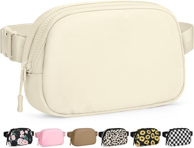 Pritent Fanny Packs for Women Cross Body Bag Waterproof Belt Bag with Adjustable Strap and Zipper Back Pocket Small Crossbody Bags Fashion Waist Packs for Workout Travelling(Ivory)