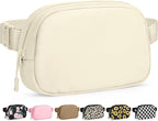 Pritent Fanny Packs for Women Cross Body Bag Waterproof Belt Bag with Adjustable Strap and Zipper Back Pocket Small Crossbody Bags Fashion Waist Packs for Workout Travelling(Ivory)