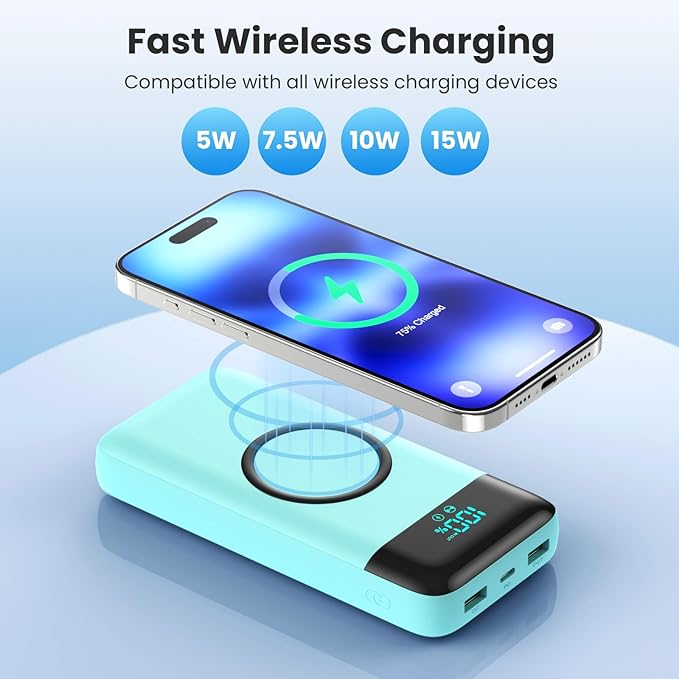 Wireless Portable Charger 40800mAh for iPhone with 3 Built-in Cables,7-in-1 15W Wireless Charging USB C Power Bank,25W PD Fast Charging Travel Essential Battery Pack for iPhone 17/16/15,Android-Green