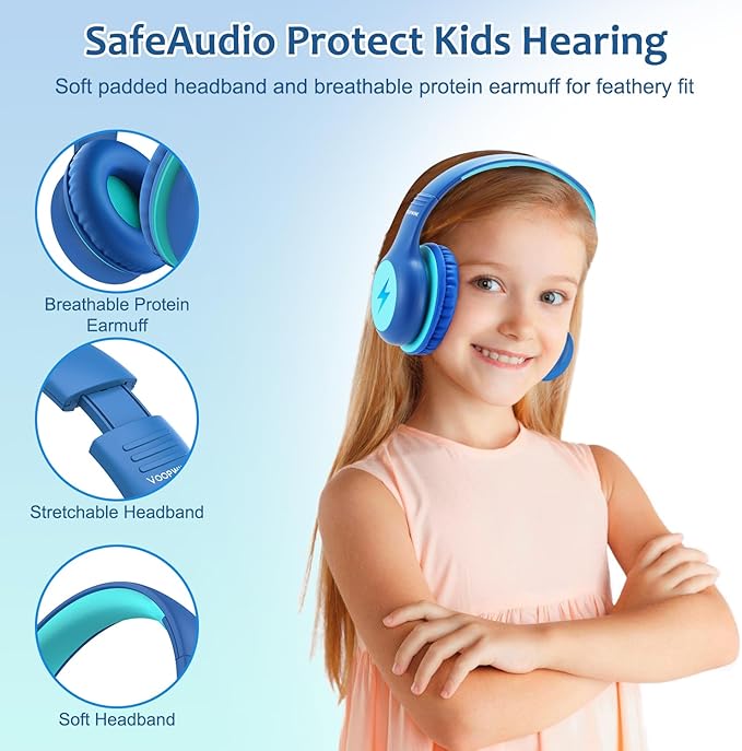 Voopwink Kids Headphones Wired with Microphone, USB Type C Headphones for Kids Girls Boys with Cord/LED Lights/85/94dB Volume Limit, Portable Over Ear Headphones for School/Travel/Tablet/iPad