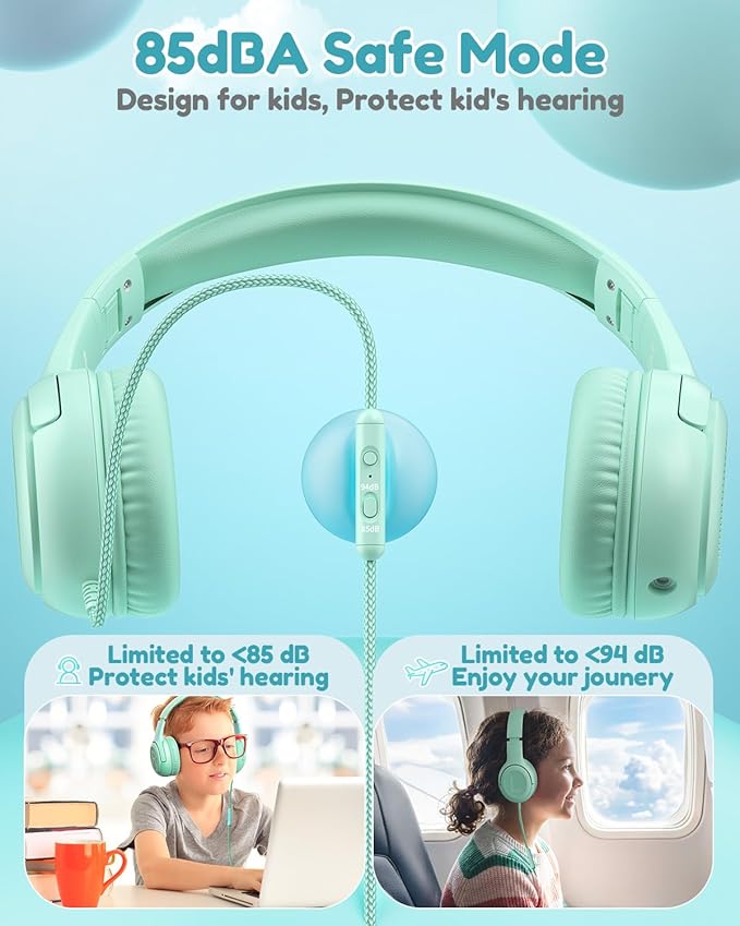 awatrue USB-C Kids Headphones with Mic - 85/94dB Volume Limiter, Foldable Wired Toddler Headphones for Boys & Girls, Over-Ear Type-C Kid Headphones for School, Travel, lPad, Tablet & Smartphones