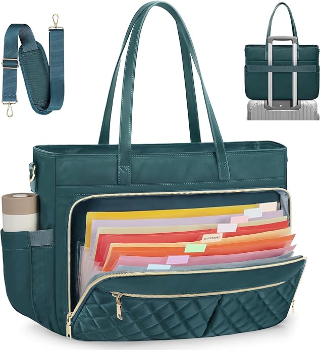 RAINSMORE Teacher Tote Bag 15.6 Inch Laptop Bag for Women Work Bag with Large Cup Holder Nurse Bag Computer Tote Handbag