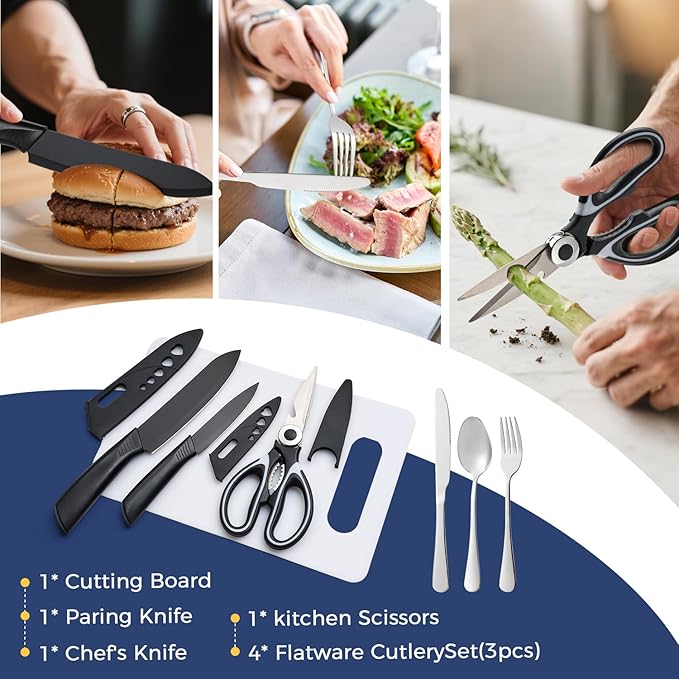 THTYBROS Portable Camping Kitchen Utensil 34 Pcs Set- Cookware Kit, Stainless Steel Outdoor Cooking and Grilling Utensil Organizer Travel Set Perfect for Travel, Picnics, RVs, Camping, BBQs, Parties