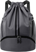 JELUTAR Drawstring Backpack Gym Bag with Shoes Compartment for Soccer, Basketball, Swim, Water-Resistant String Backpack Beach Cinch for Women Men, Dark Grey