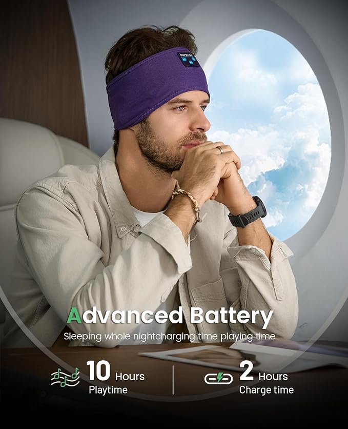 Perytong Sleep Headphones Bluetooth Headband - Yoga, Unisex, with Immersive Stereo Sound, 10 Hours Battery, Comfy Headband Material
