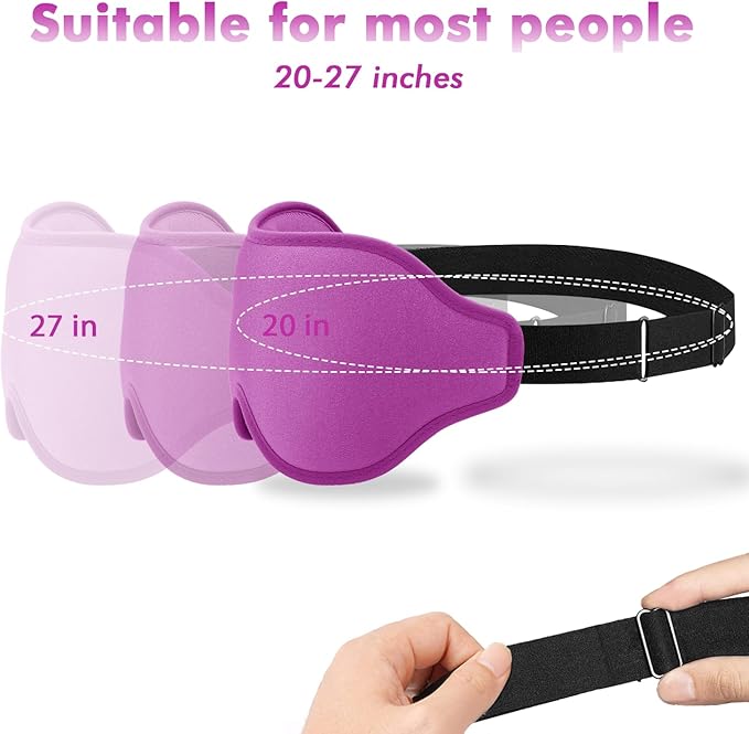 Sleep Eye Mask for Men Women, Sleeping Mask for Side Sleeper, Travel Blackout Night Blindfold Eye Shade Cover with Adjustable Strap (Purple)