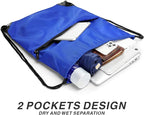 Drawstring Backpack Sports Water Resistant String Bag Sport Gym Sackpack for Women Men Large with Zipper, Royal