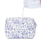 Narwey Small Cute Floral Makeup Bag for Purse Mini Cosmetic Bag Travel Makeup Pouch Zipper Pouch Cute Make up Bags with Compartments for Women Girls (Little Grayish Blue Flower, Small)
