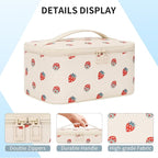 OCHEAL Makeup Bag,Travel Makeup Organizer Bag, Large Capacity Cosmetic Bags For Women Large Travel Toiletry Bag Girls Traveling With Brush Slot And Divider-PU Strawberry
