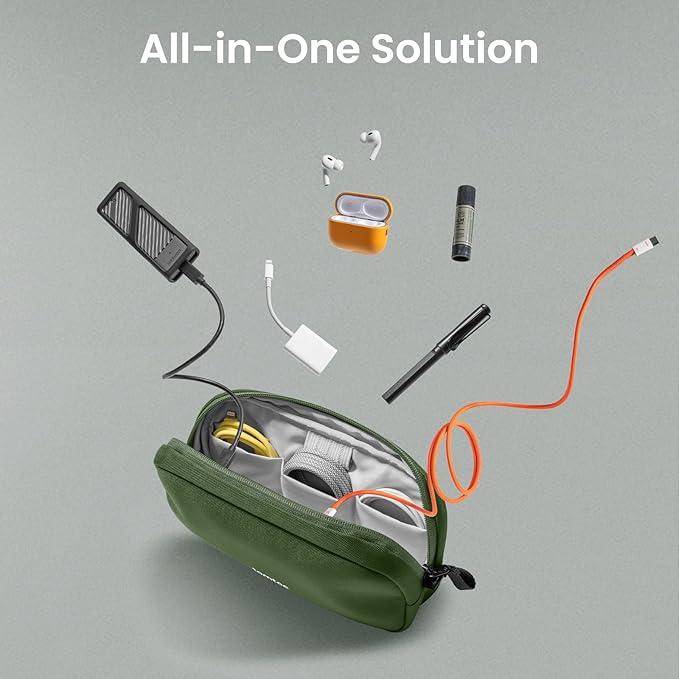 tomtoc Electronics Organizer Travel Case, Water Resistant Travel Bag Cable Organizer for Essentials, Tech Pouch Accessories Carry Storage for Cord, Phone, Cables, Airpods, USB Flash Drive, Daily Items