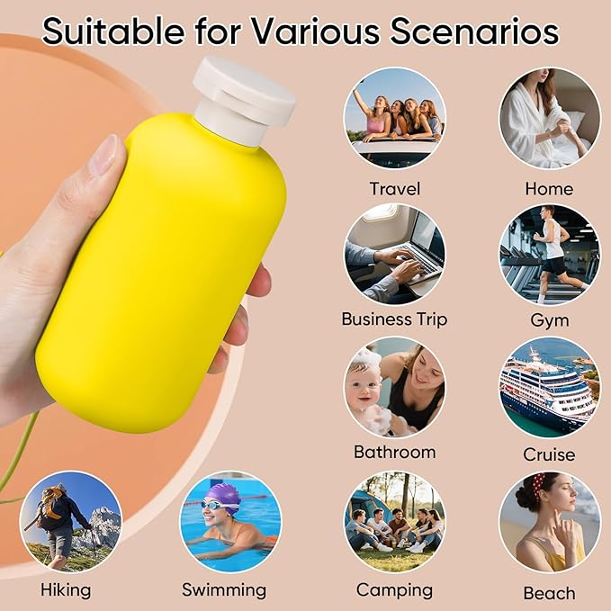 DEMORA 6.6oz Travel Bottles for Toiletries, Larger Plastic Travel Squeeze Bottles Leak Proof Refillable Toiletry Containers with Flip Caps and Labels for Shampoo Conditioner Lotion (Yellow, 4 Pcs)