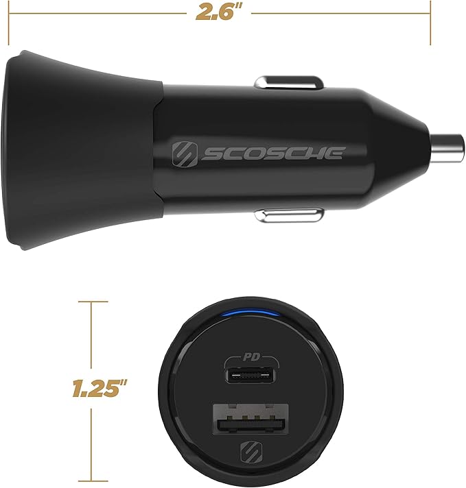Scosche CPDCA32 PowerVolt 32Watt Certified USB Type-C & USB Type-A Fast Car Charger with Power Delivery 3.0 for All USB-C and USB-A Devices