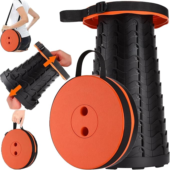 Fishboy Upgraded Collapsible Stool, 400lbs Max Weight, Lightweight But Sturdy, Portable Retractable Folding Telescoping Foldable Camping Stool for Adults Outdoor Fishing Hiking BBQ