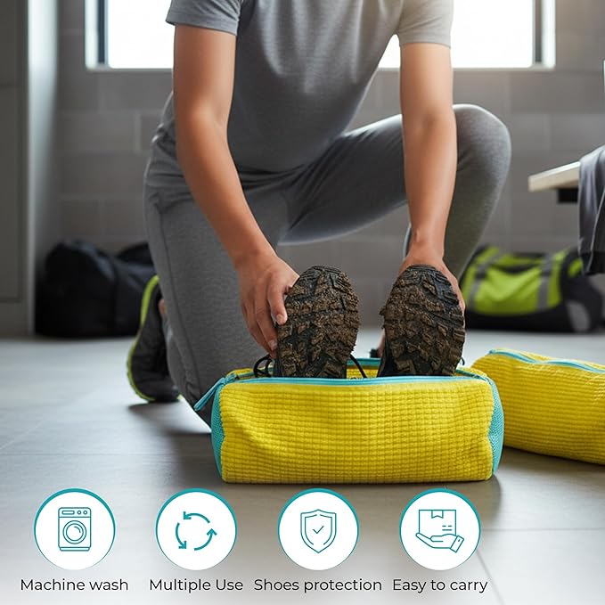Shoe Washing Machine Bag for Washer & Dryer, Mesh Laundry Shoe Bag with Brush & Shoe Trees, Sneaker Cleaning Bag, Reusable Shoe Cleaner, Fits Up to Size 13