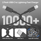 2Pack for Apple iPhone 14 13 12 Fast Charger Cable Black 6ft [Apple MFi Certified], USB Type C to Lightning Cable 6 Foot Apple iPhone Charging Cord for Apple iPhone 13 12 Pro XR XS Max X 8 Plus